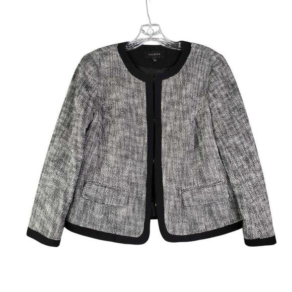 Talbots Blazer Jacket Crop Women’s Size 6 Black Tweed Textured Stretch Lined - Picture 2 of 9